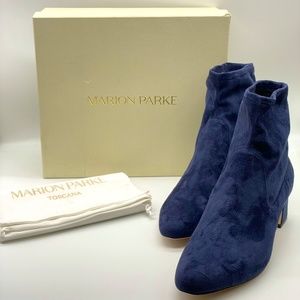 Marion Parke Tatum Navy Stretch Suede Bootie, 50mm